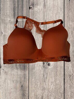 Victoria's Secret Rust Lace Back Wireless Bra Shimmer Logo Band Comfort 36DD